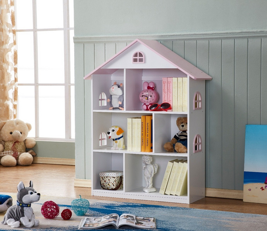 Kids Dollhouse Bookshelf - Pink Doll House