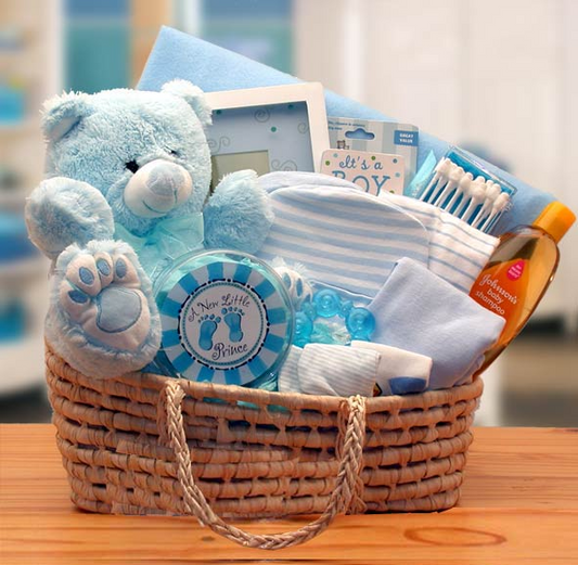The baby boy gift basket includes everything needed for a happy and healthy baby.
