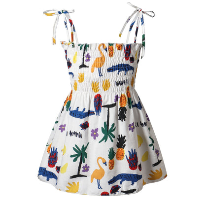 Baby Girl Flower & Fruit Graphic Shirred Design Sling Dress-11