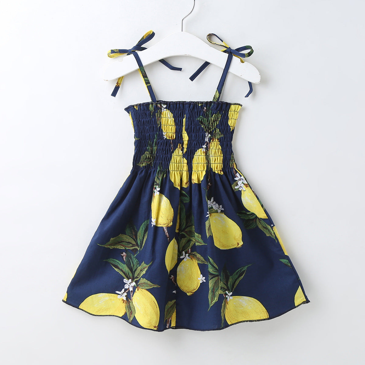 Baby Girl Flower & Fruit Graphic Shirred Design Sling Dress-12
