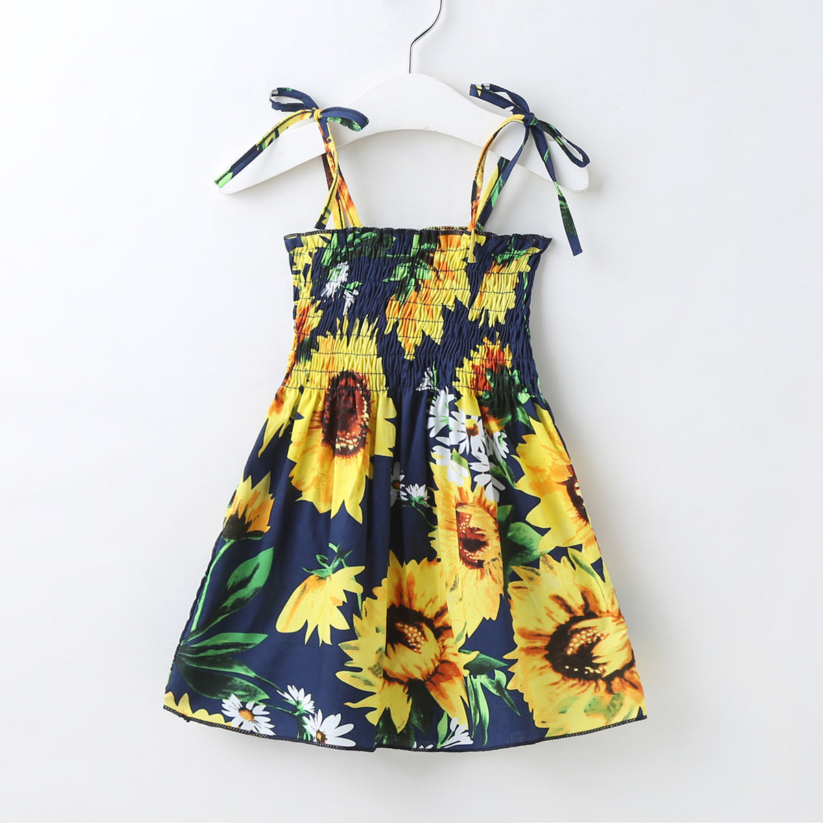 Baby Girl Flower & Fruit Graphic Shirred Design Sling Dress-14