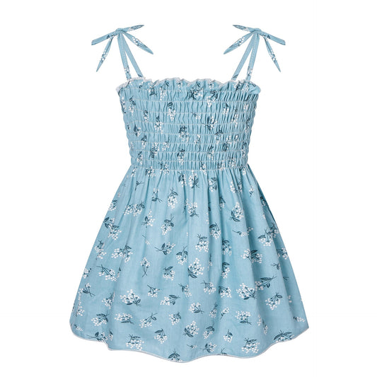 Baby Girl Flower & Fruit Graphic Shirred Design Sling Dress-0