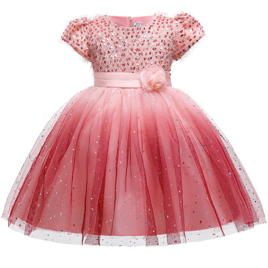 Baby Girl Sequins Patched Pattern Floral Tutu Princess Starry Sky Dress For Special Occasions-0