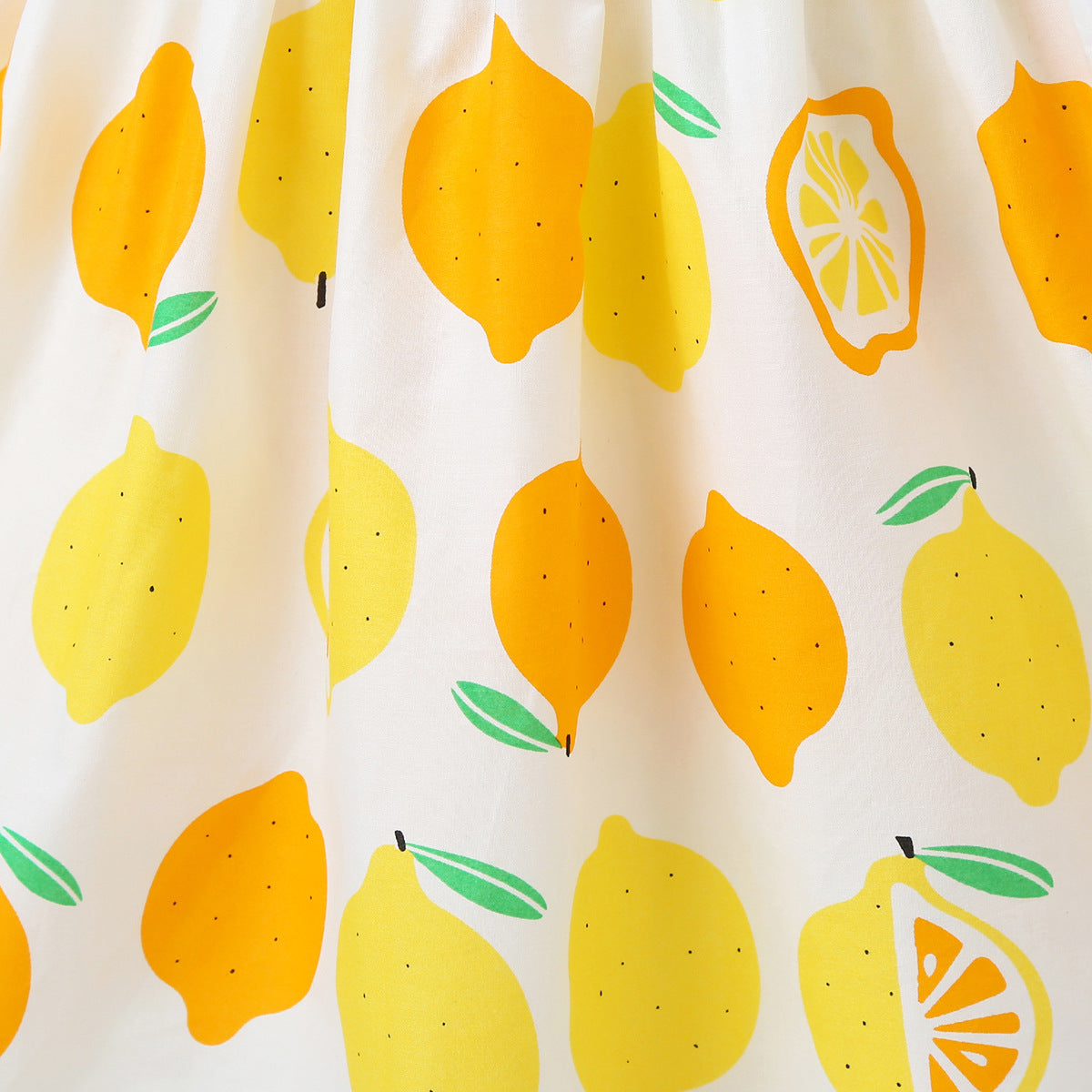 Baby Girl Flower & Fruit Graphic Shirred Design Sling Dress-20