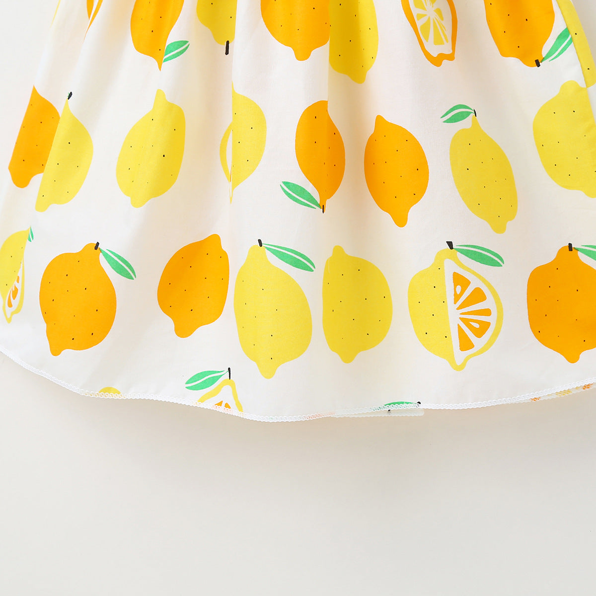 Baby Girl Flower & Fruit Graphic Shirred Design Sling Dress-21