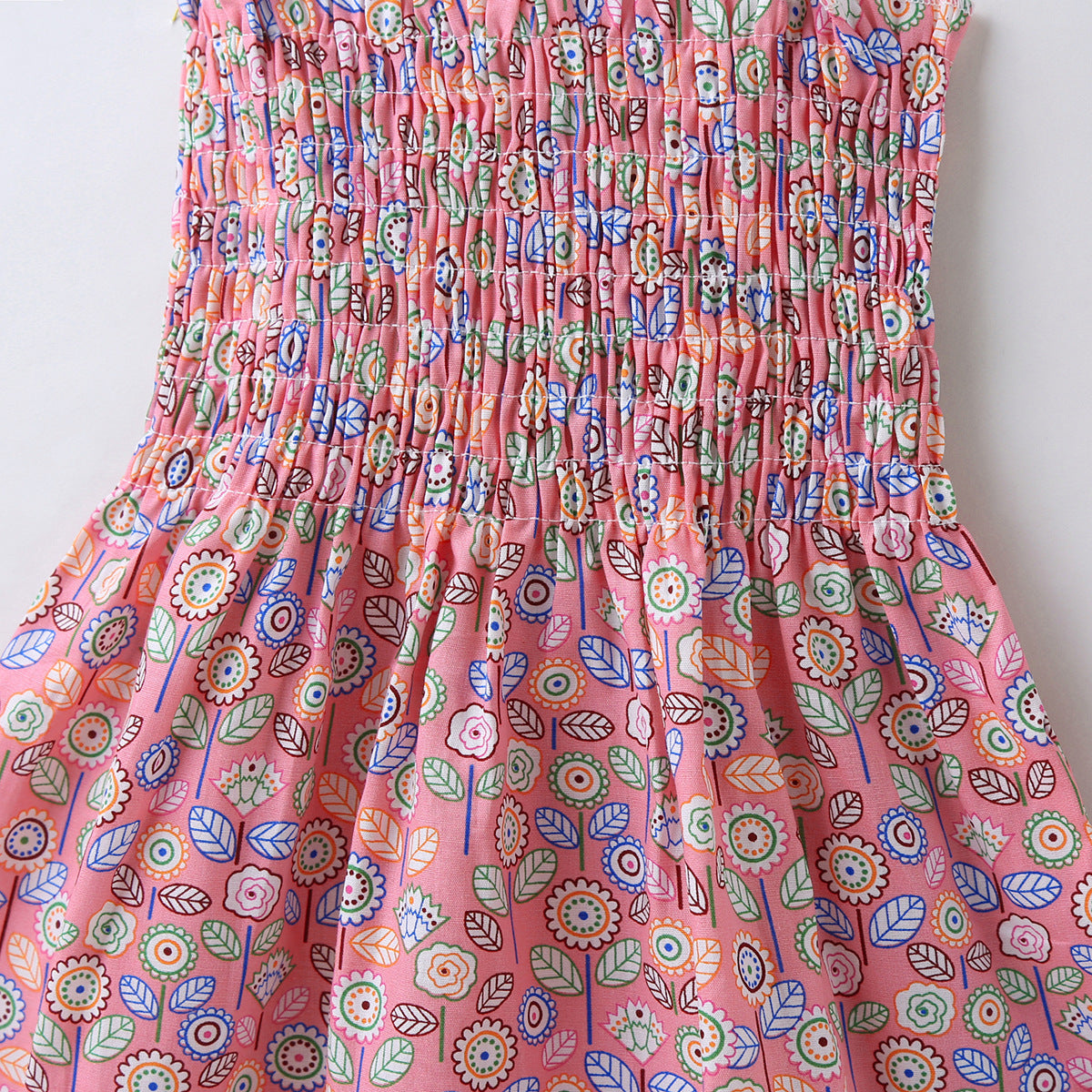 Baby Girl Flower & Fruit Graphic Shirred Design Sling Dress-25