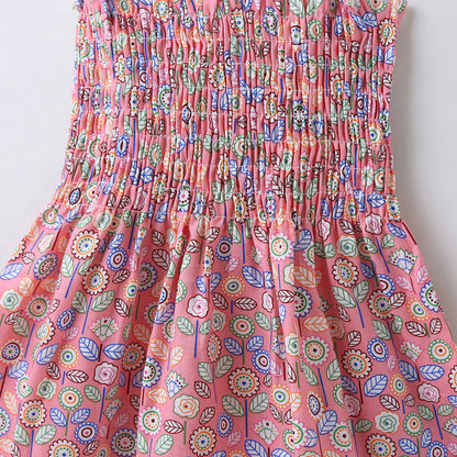 Baby Girl Flower & Fruit Graphic Shirred Design Sling Dress-25