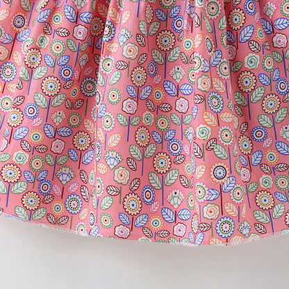 Baby Girl Flower & Fruit Graphic Shirred Design Sling Dress-26