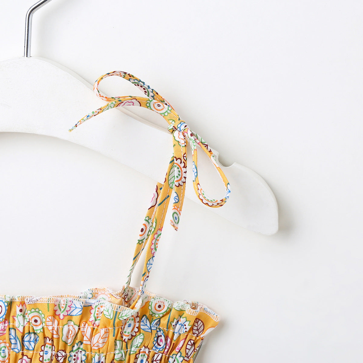 Baby Girl Flower & Fruit Graphic Shirred Design Sling Dress-28