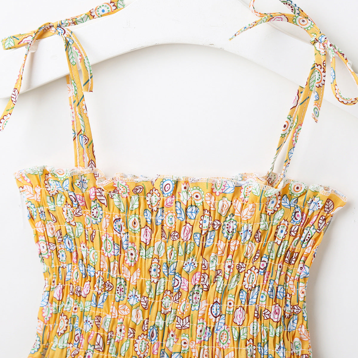 Baby Girl Flower & Fruit Graphic Shirred Design Sling Dress-29