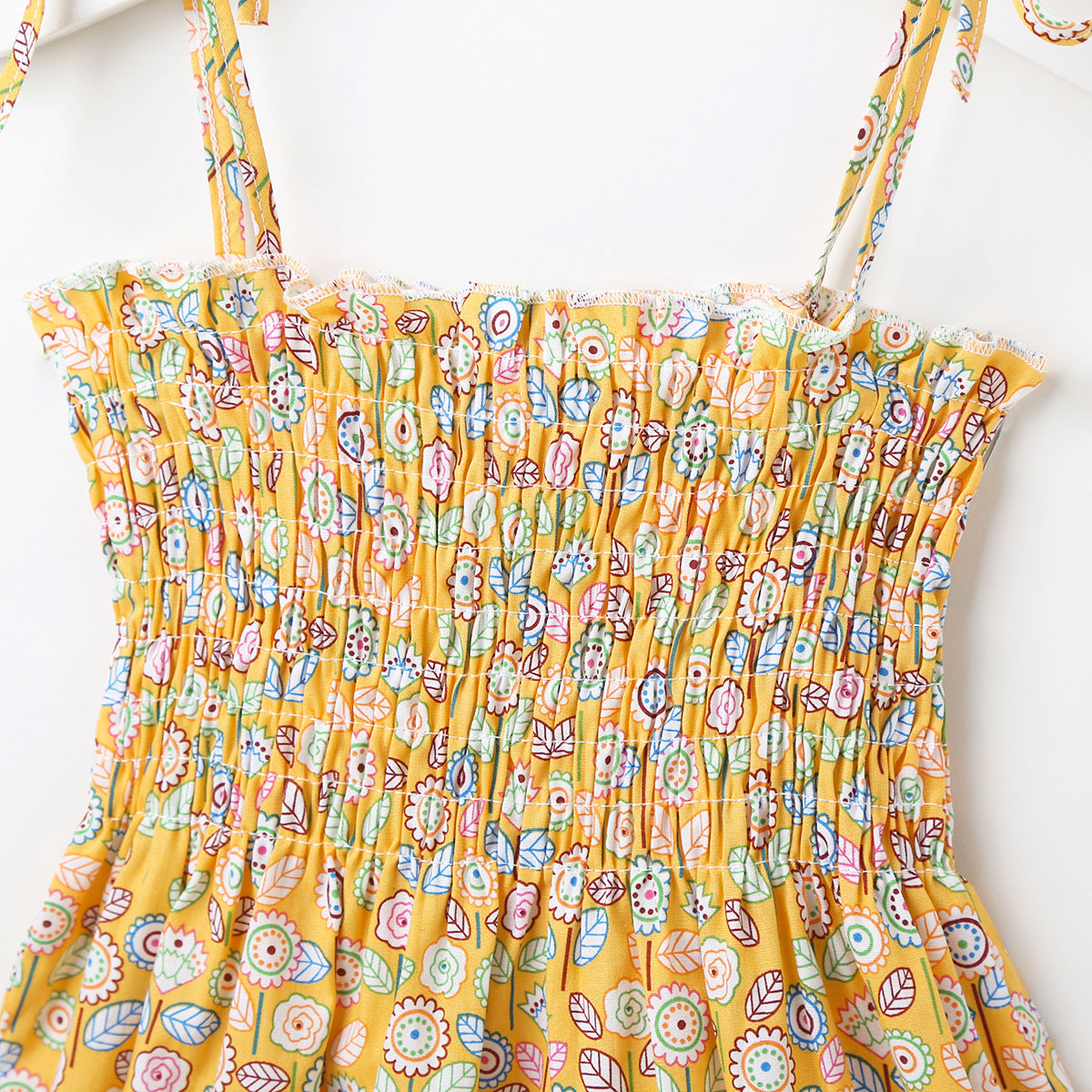 Baby Girl Flower & Fruit Graphic Shirred Design Sling Dress-30