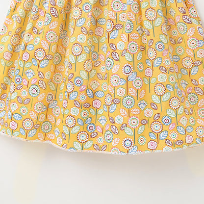Baby Girl Flower & Fruit Graphic Shirred Design Sling Dress-31