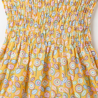 Baby Girl Flower & Fruit Graphic Shirred Design Sling Dress-32