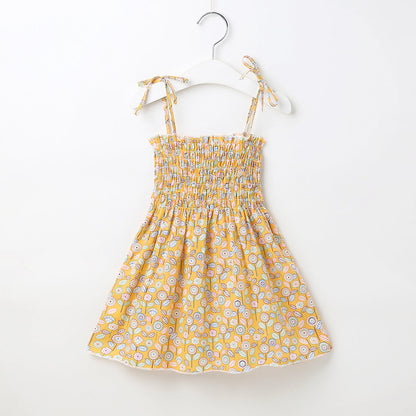 Baby Girl Flower & Fruit Graphic Shirred Design Sling Dress-2