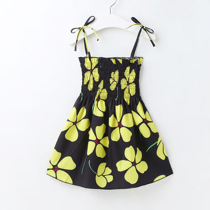Baby Girl Flower & Fruit Graphic Shirred Design Sling Dress-6