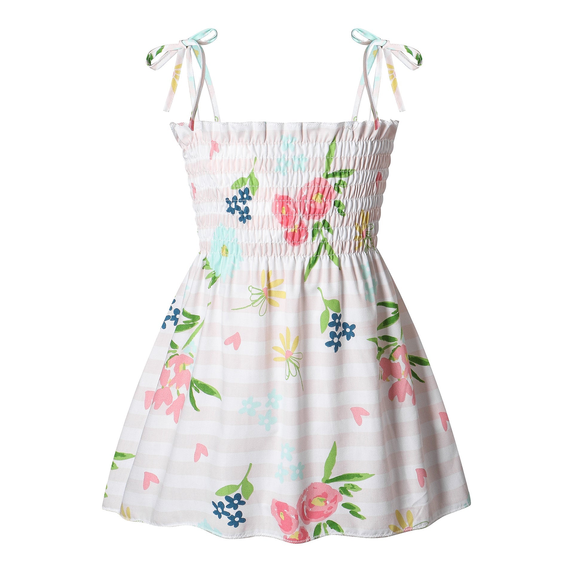 Baby Girl Flower & Fruit Graphic Shirred Design Sling Dress-7