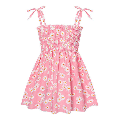 Baby Girl Flower & Fruit Graphic Shirred Design Sling Dress-8