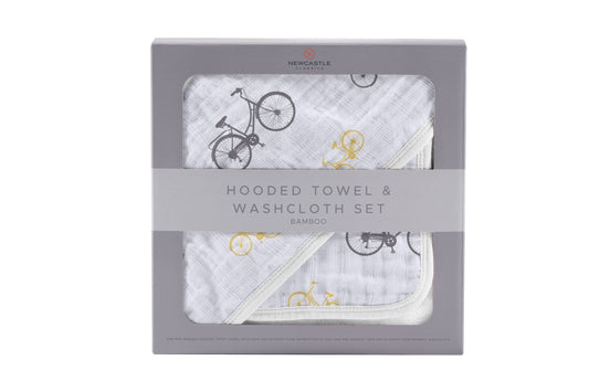 Vintage Bicycle Bamboo Muslin Hooded Towel and Washcloth Set-0