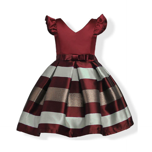 Baby Girl Striped Pattern V-Neck Western Style Formal Dress-0
