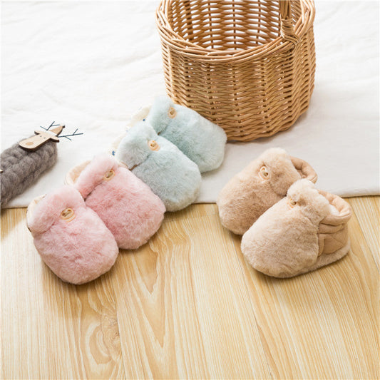 Newborn Baby Solid Color Plush Warm Shoes Outfits In Autumn & Winter-0