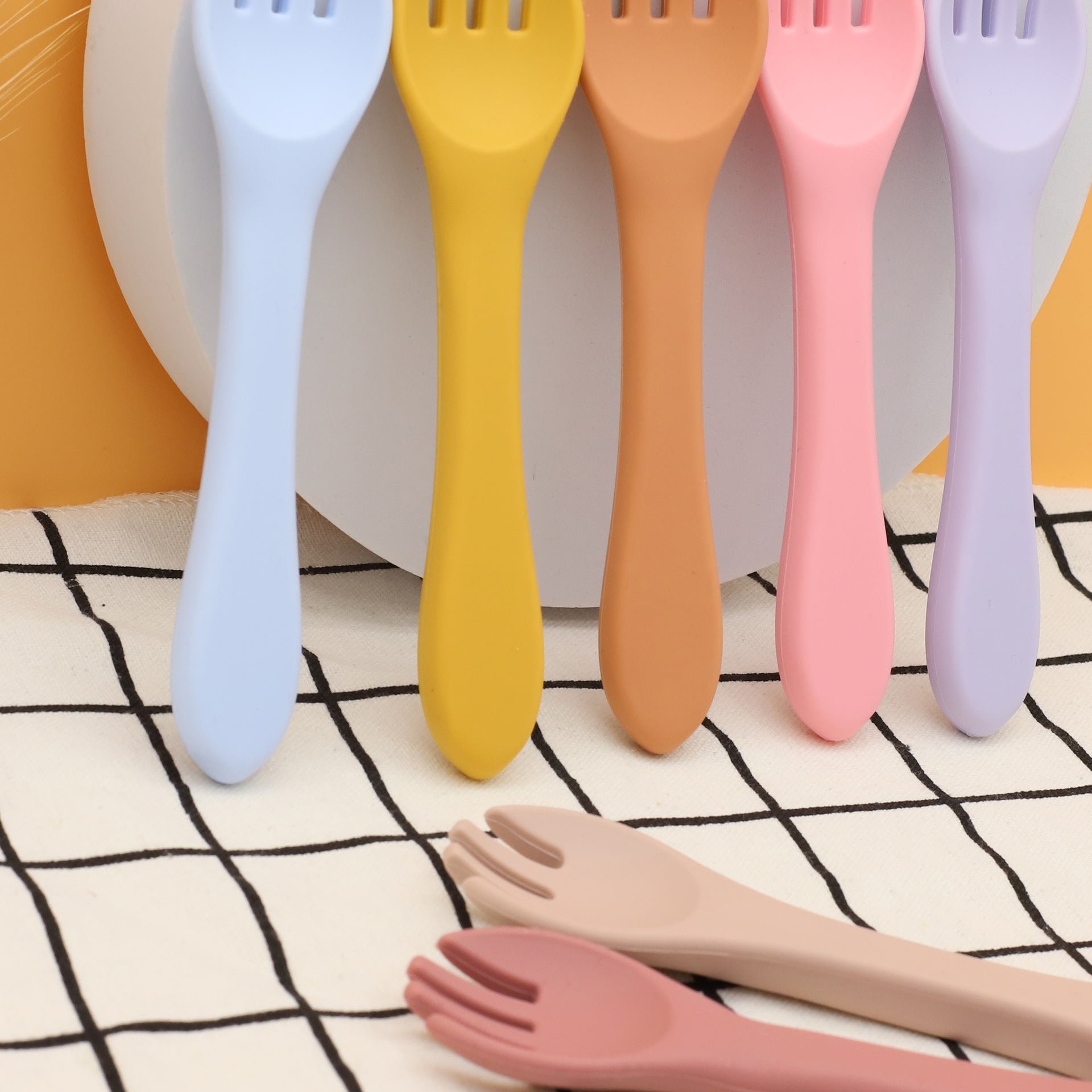 Baby Food Grade Complementary Food Training Silicone Spoon Fork Sets-14