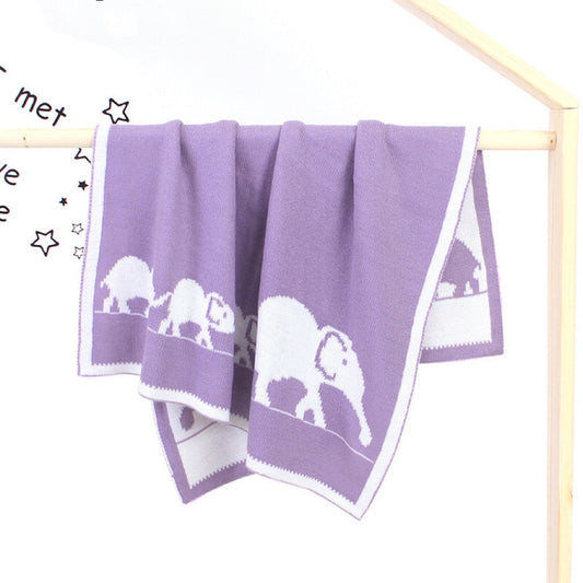 Kids Cartoon Elephant Embroidered Pattern Knittted Blanket-0
