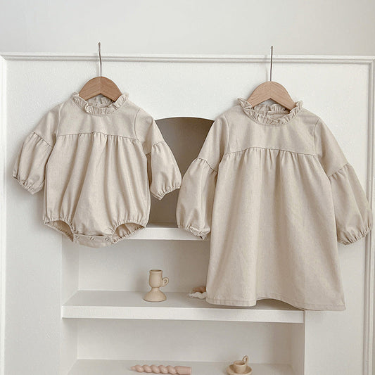 Solid Color Fashion Simple Style Dress & Onesie-0