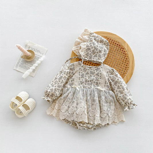 New Arrival Baby Floral Princess Onesie Dress For Girls With Lace-0