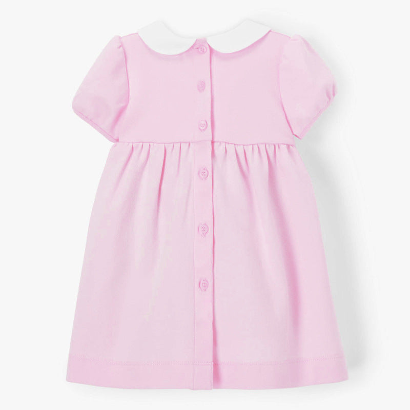 European And American Style Girls’ Summer Dress: New Arrival Knitted Short Sleeve Dress With Turn-Down Peter Pan Collar-1