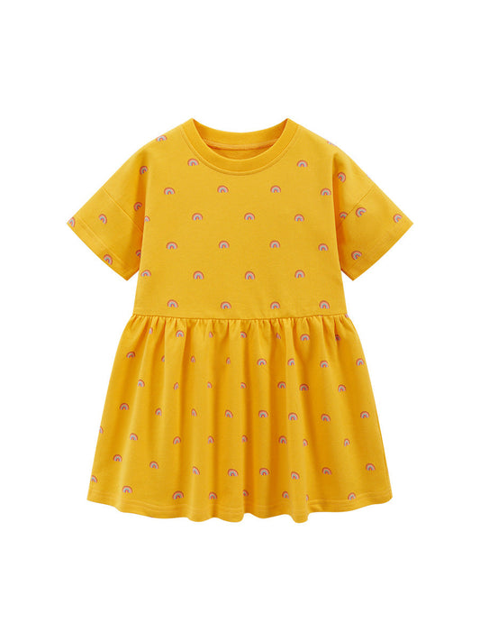 Spring And Summer Baby Girls Short Sleeves Rainbow Pattern Dress-0