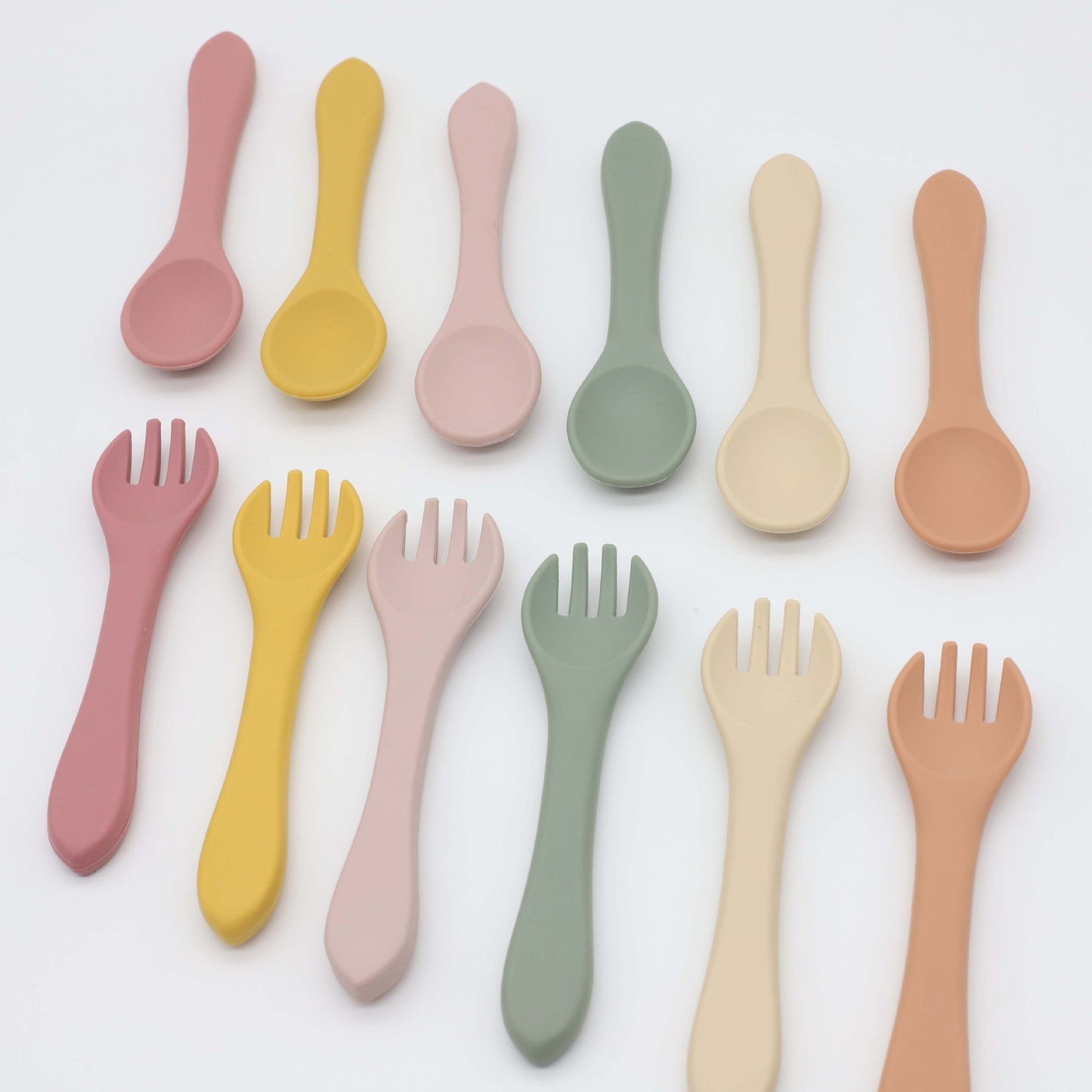 Baby Food Grade Complementary Food Training Silicone Spoon Fork Sets-15