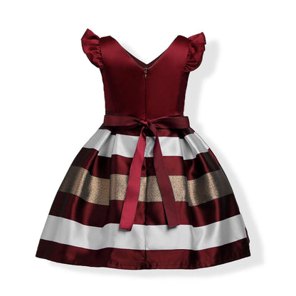 Baby Girl Striped Pattern V-Neck Western Style Formal Dress-1