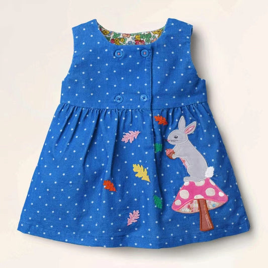 Baby Girl Cartoon Bunny Embroidered Pattern Polka Dot Graphic Sleeveless Dress-0