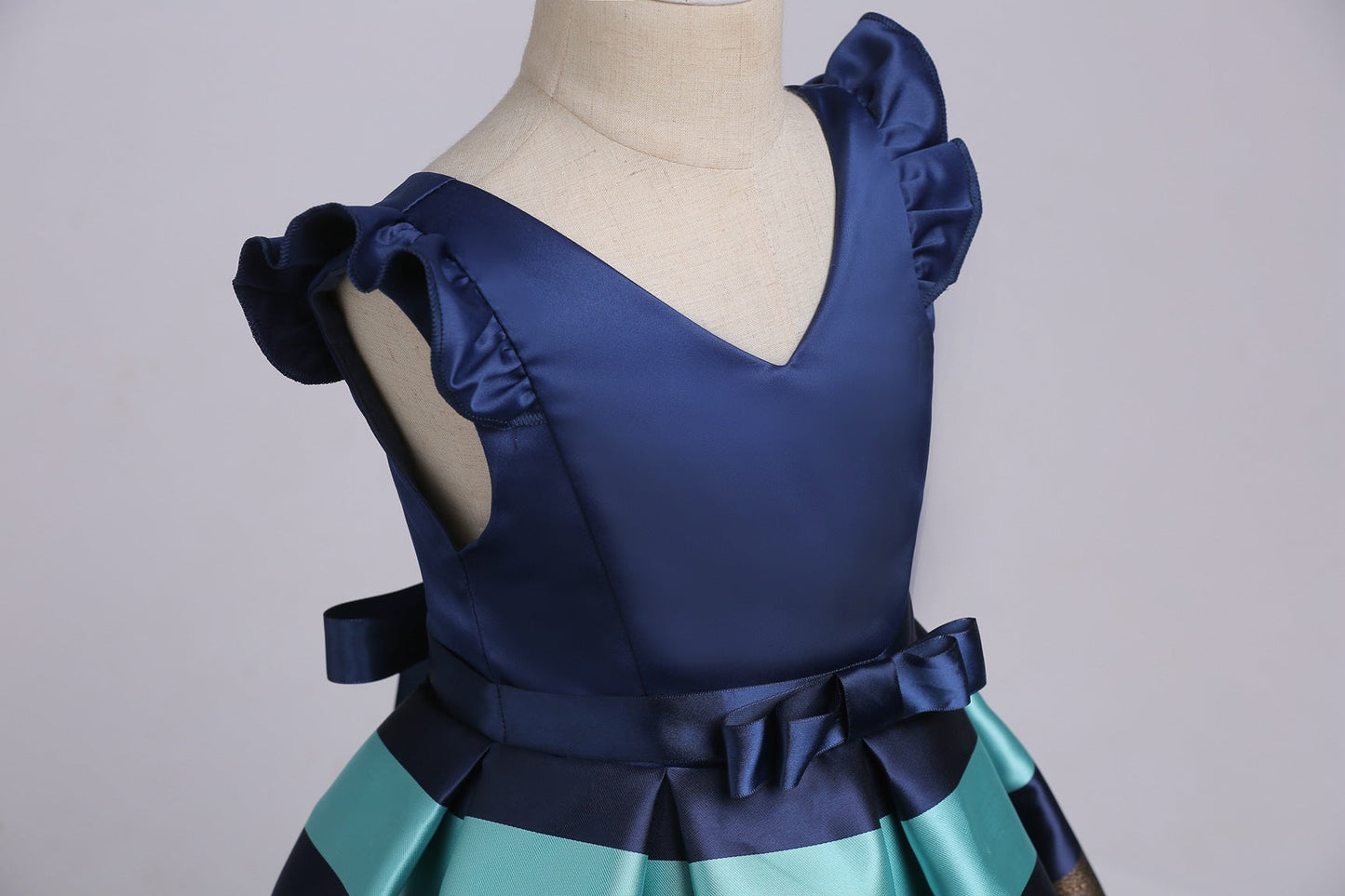 Baby Girl Striped Pattern V-Neck Western Style Formal Dress-6
