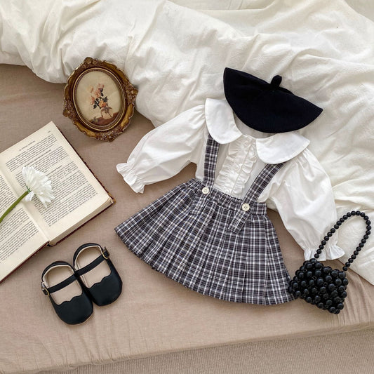Plaid Pattern & Blouse College Style Sets-0