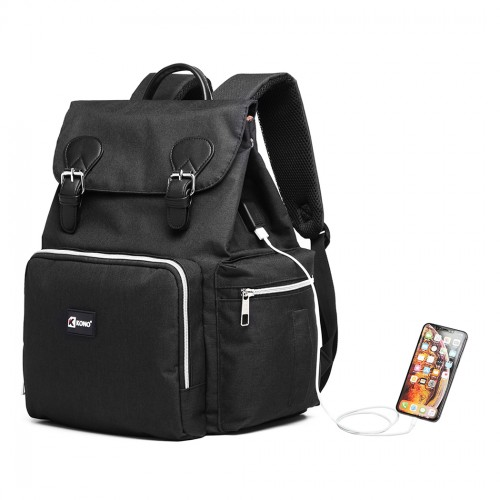 Travel Baby Changing Backpack with USB Charging Interface - Black