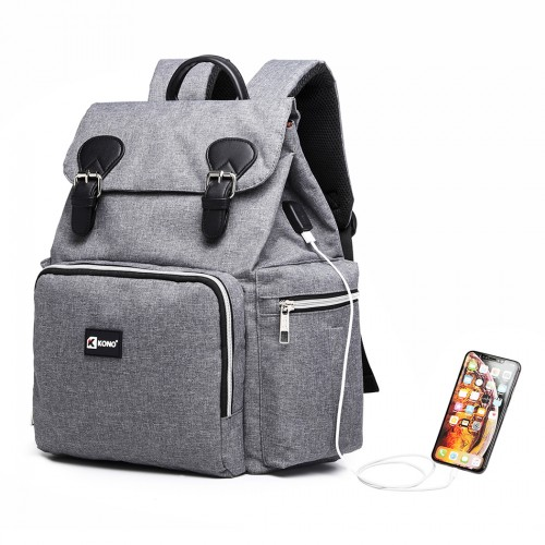 Travel Baby Changing Backpack with USB Charging Interface - Grey