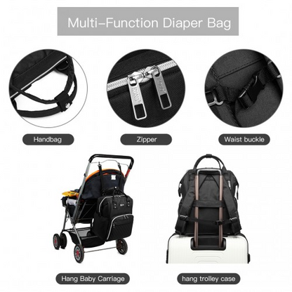 Plain Wide Opening Baby Nappy Changing Backpack With USB Connectivity - Black