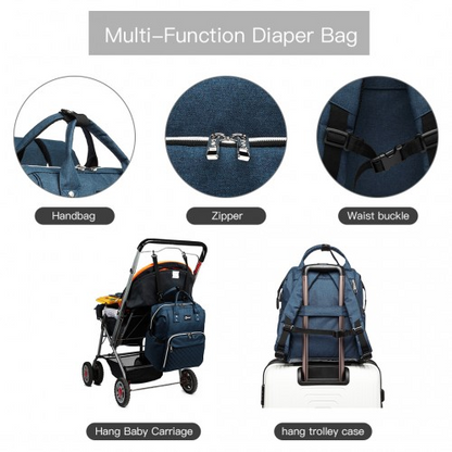 Kono Plain Wide Opening Baby Nappy Changing Backpack With USB Connectivity - Navy
