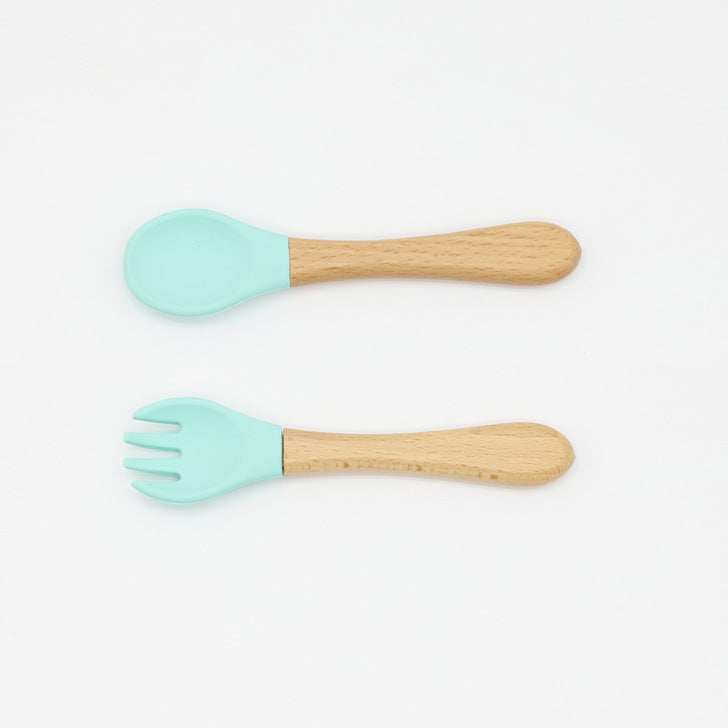 Baby Food Grade Wooden Handles Silicone Spoon Fork Cutlery-8