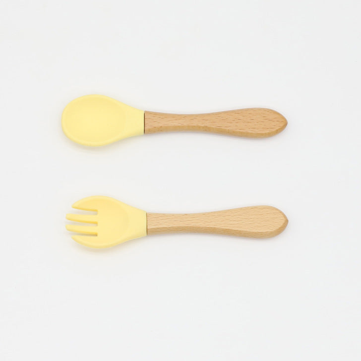 Baby Food Grade Wooden Handles Silicone Spoon Fork Cutlery-11