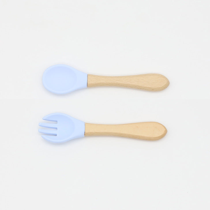 Baby Food Grade Wooden Handles Silicone Spoon Fork Cutlery-14
