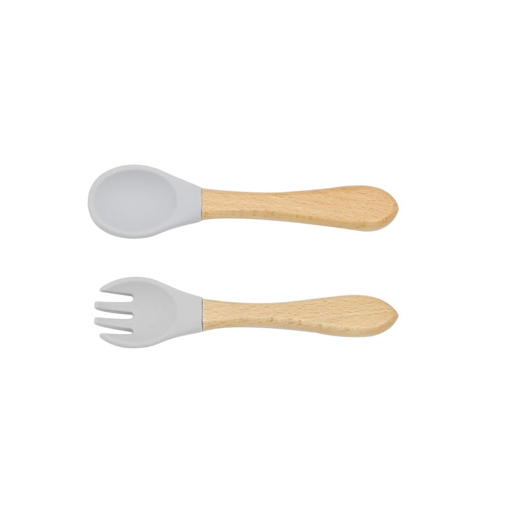 Baby Food Grade Wooden Handles Silicone Spoon Fork Cutlery-17