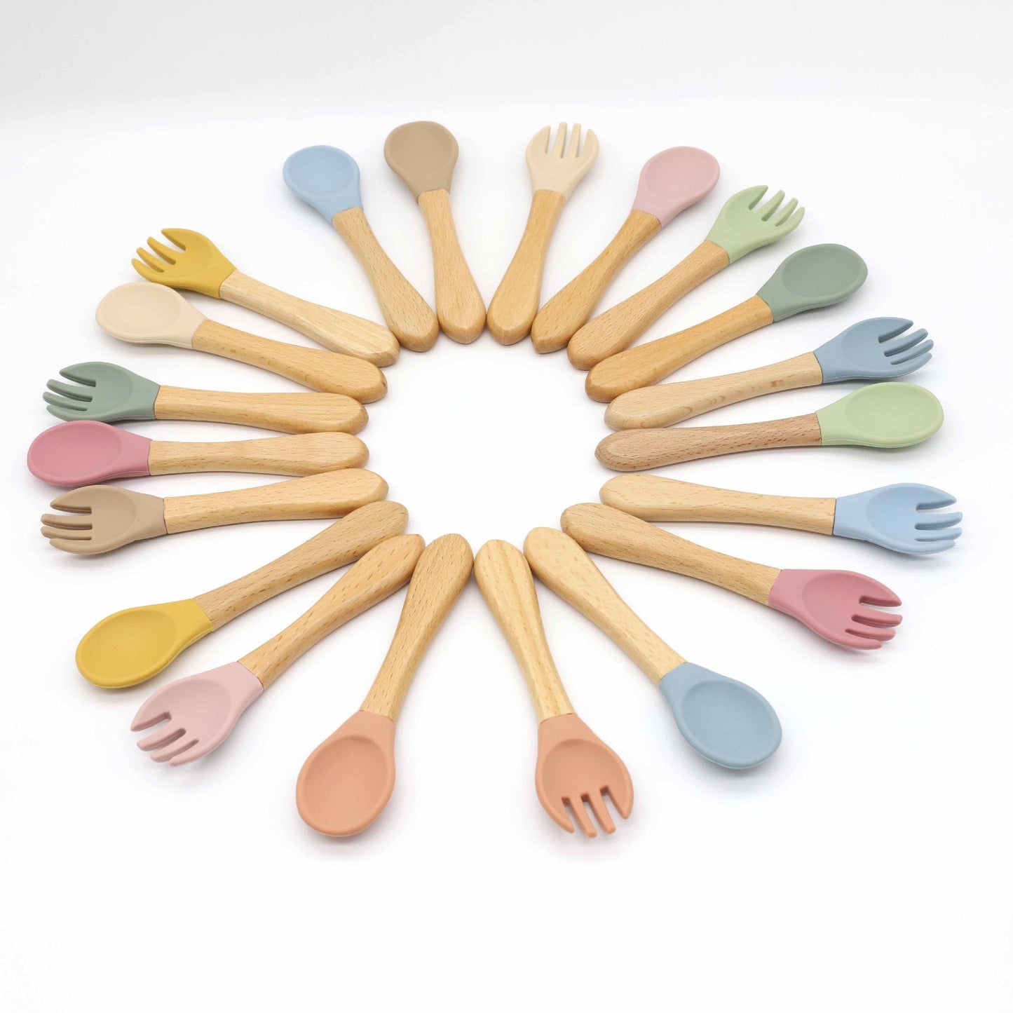 Baby Food Grade Wooden Handles Silicone Spoon Fork Cutlery-21