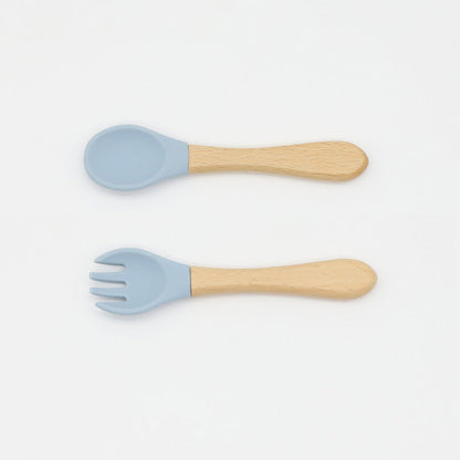Baby Food Grade Wooden Handles Silicone Spoon Fork Cutlery-18