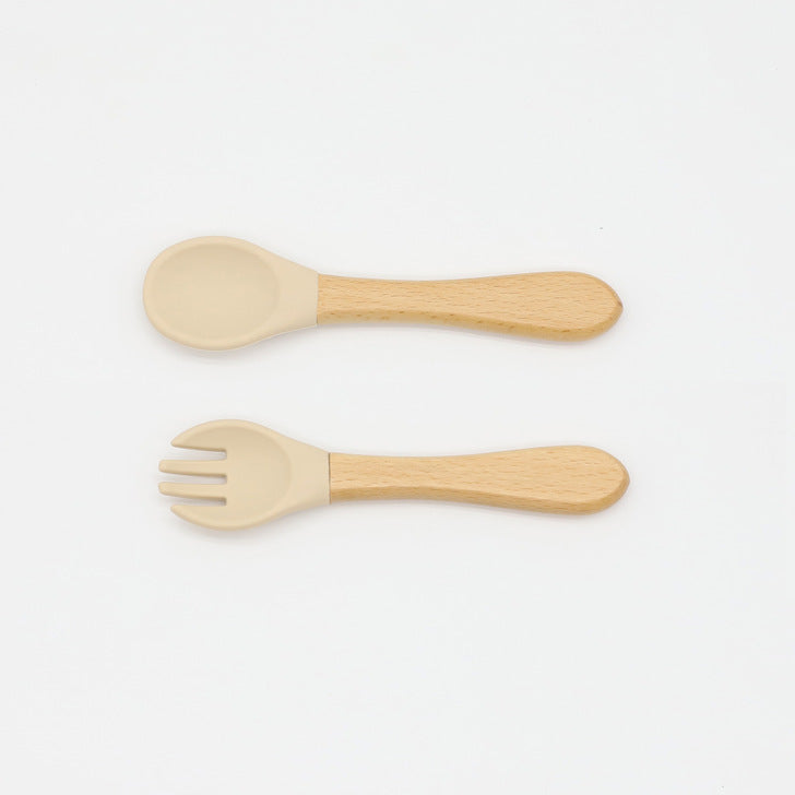 Baby Food Grade Wooden Handles Silicone Spoon Fork Cutlery-19