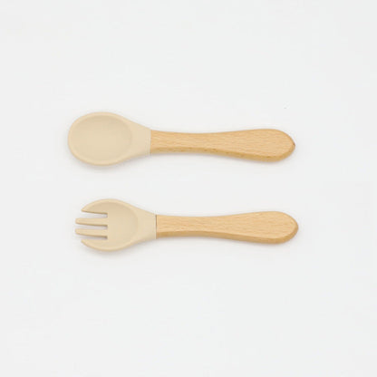 Baby Food Grade Wooden Handles Silicone Spoon Fork Cutlery-19