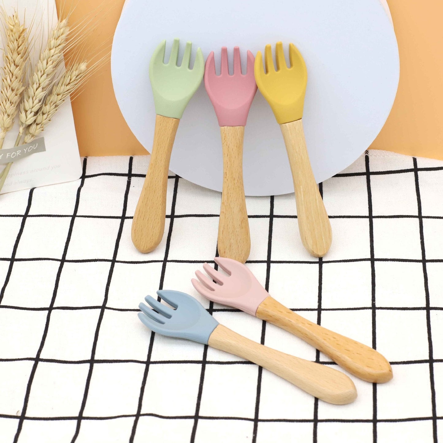 Baby Food Grade Wooden Handles Silicone Spoon Fork Cutlery-20