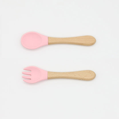Baby Food Grade Wooden Handles Silicone Spoon Fork Cutlery-2