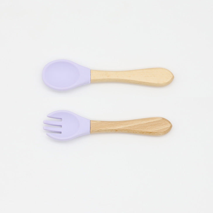 Baby Food Grade Wooden Handles Silicone Spoon Fork Cutlery-3